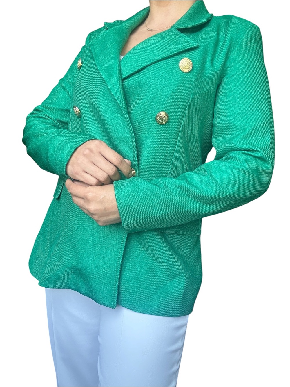 Trendyol Emerald Green Double Breasted Gold Button Blazer Tailored Jacket S